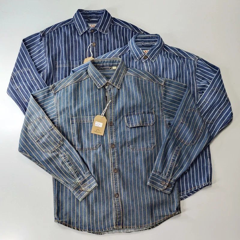 

Повседневная мужская рубашка из хлопка в полоску с длинным рукавом, отложным воротником и пуговицами, весенне-осенняя модная мужская одежда