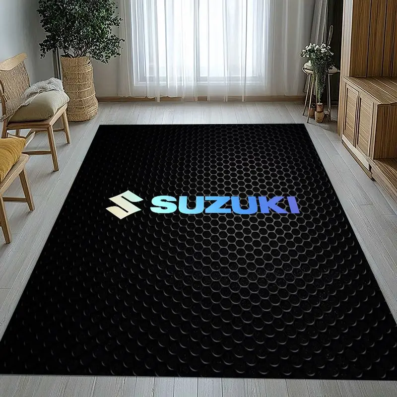 Vintage S-Suzuki Racing Car Soft Non-Slip Area Rug for Living Room,Bedroom Playroom Carpet Mat for Sofa,Moto Home Decor Gift