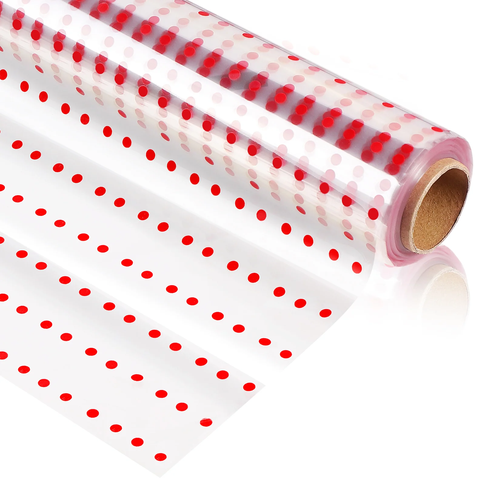 

Clear Crafts Wrapping Roll Clear Paper Gift Packing Wrapper 3 Mil Bouquet Flower Treat with Red Spot