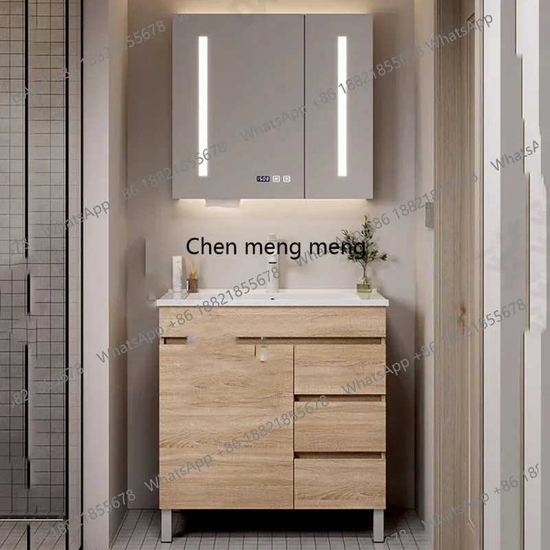G153 Waterproof Wooden Bathroom Cabinet Floor Standing Vanity Storage Bathroom Cabinet Mirror Small Mobile Per Bagno Home Furnit