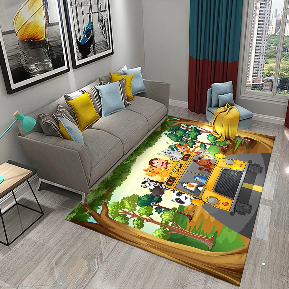 3D Cartoon Zoo Carpet Monkey Lion Bear Tiger Pattern Rug for Kids Bedroom Play Decor Mats Living Room Kitchen Non-slip Floor Mat