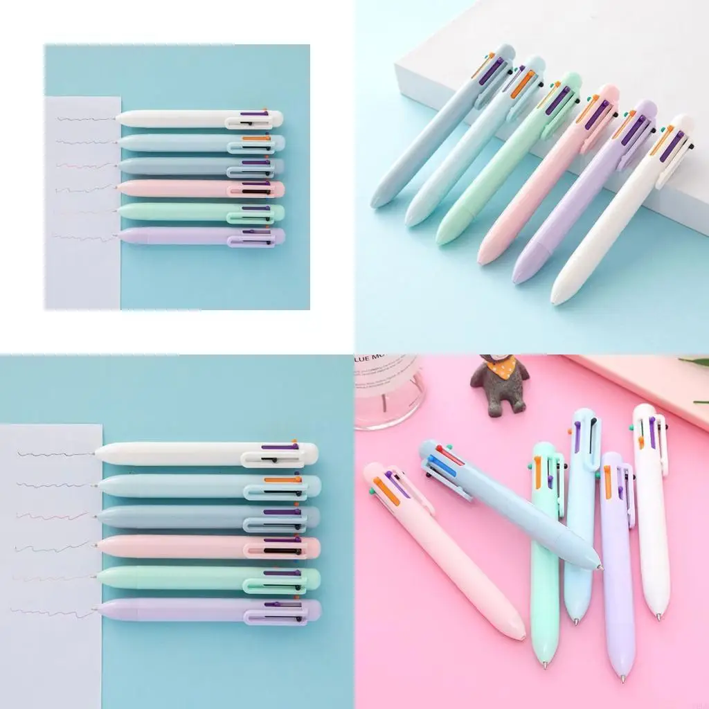 

Y5LB 6pcs 6 Colors Multicolor Pen Retractable Ballpoint Pen 6 in 1 Shuttle Pen