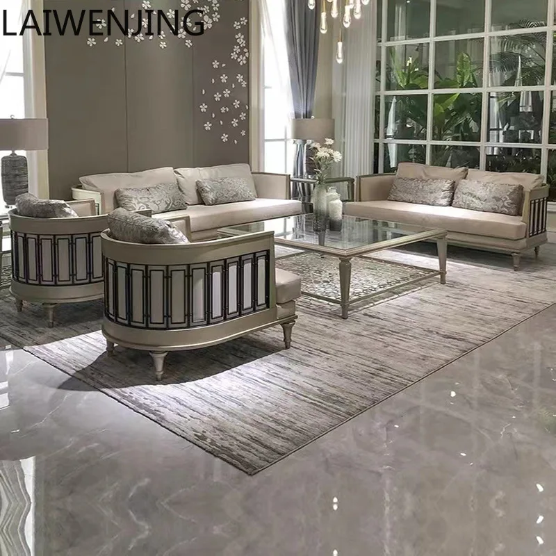 

MJY American light luxury solid wood champagne fabric sofa metal hollow furniture combination