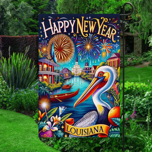 Louisiana Happy New Year Pelican Flag Garden Flag