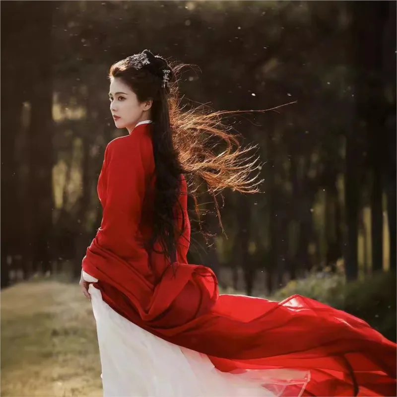 

Women's Han Chinese Clothing Red Weijin Chivalrous Ancient Costume Elegant Ancientry Dance Suit