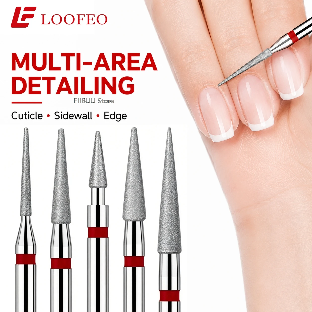 5pcs Diamond Nail Drill Bits Set for Electric Nail Drill Machine Fine Nail File Bit with 5 Sizes Milling Cutter for Manicure Kit