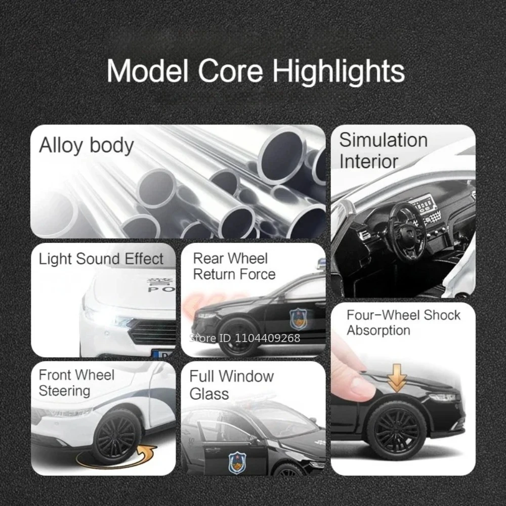 1:32 دونغفنغ MengShi هوندا أكورد سيارة شرطة لعبة مجسمة معدنية دييكاست التراجع الأبواب فتح نماذج المركبات الأولاد هدايا العيد