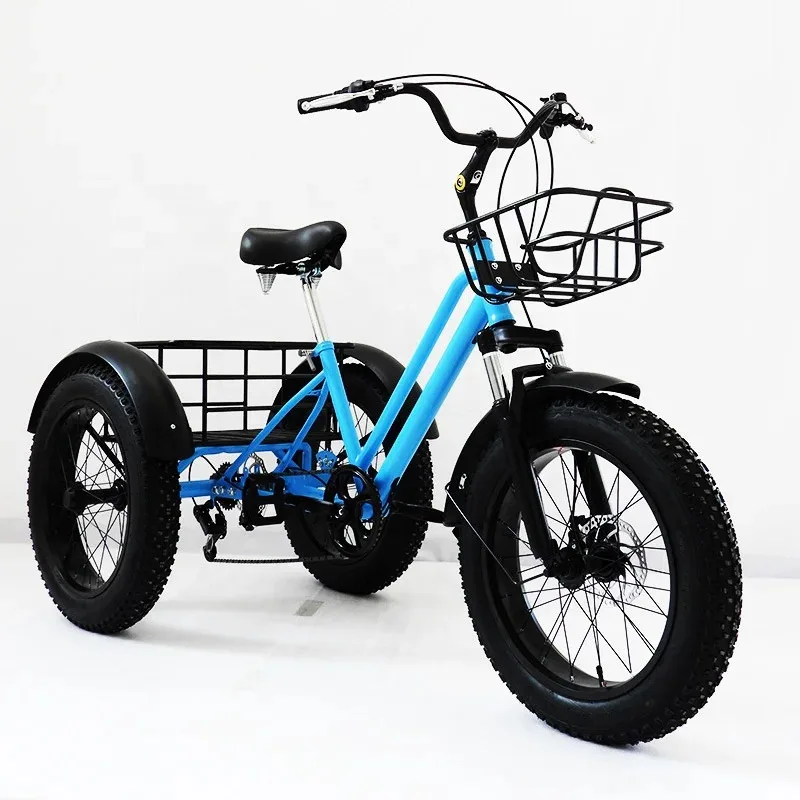 In-Stock 20 Inch Fat Tire Tricycle Open Body Pedal Bicycle for Snow and Cargo Human Tricycle