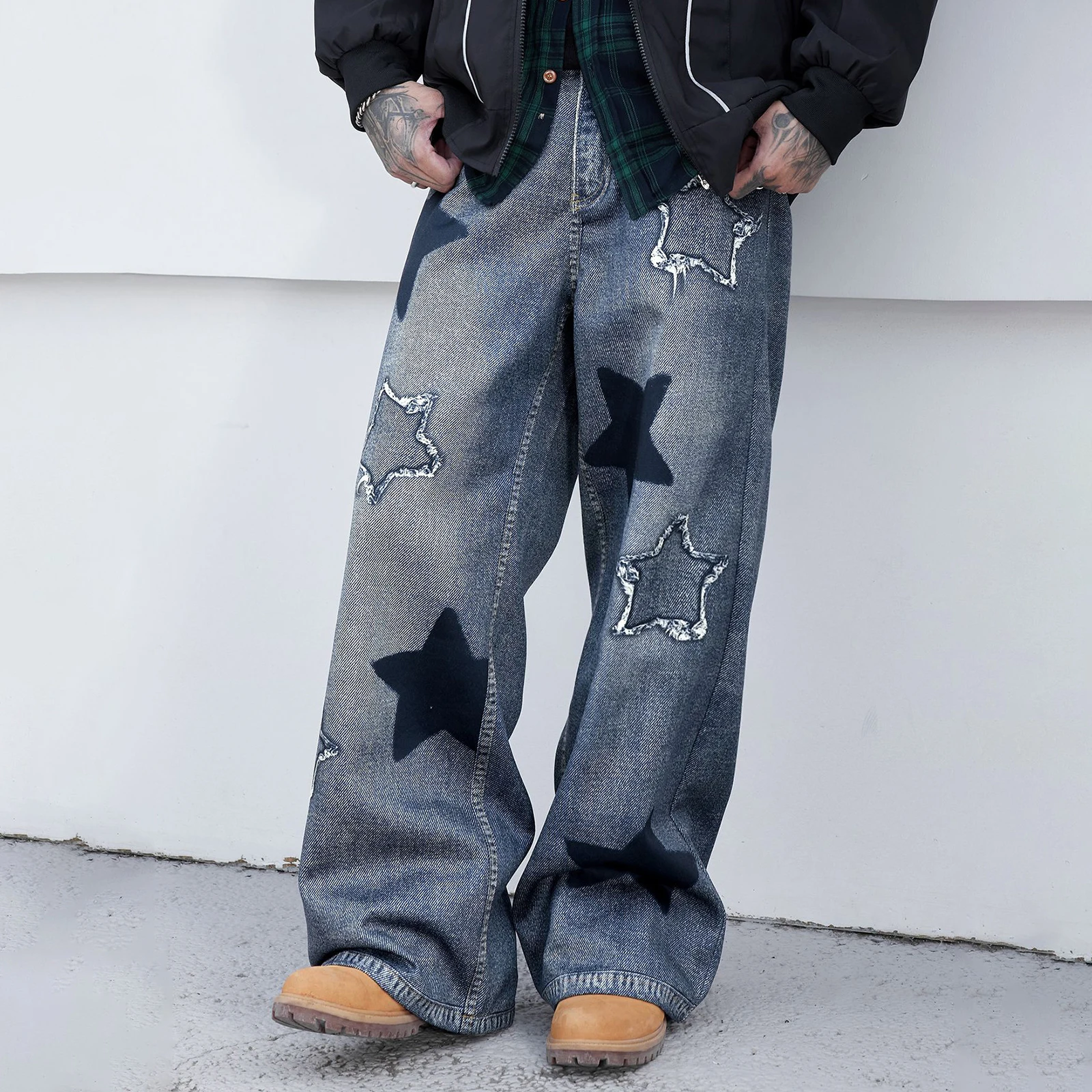 男性ジーンズアーバンクールスタールーズカジュアルジーンズズボンストリート日常着ストリート