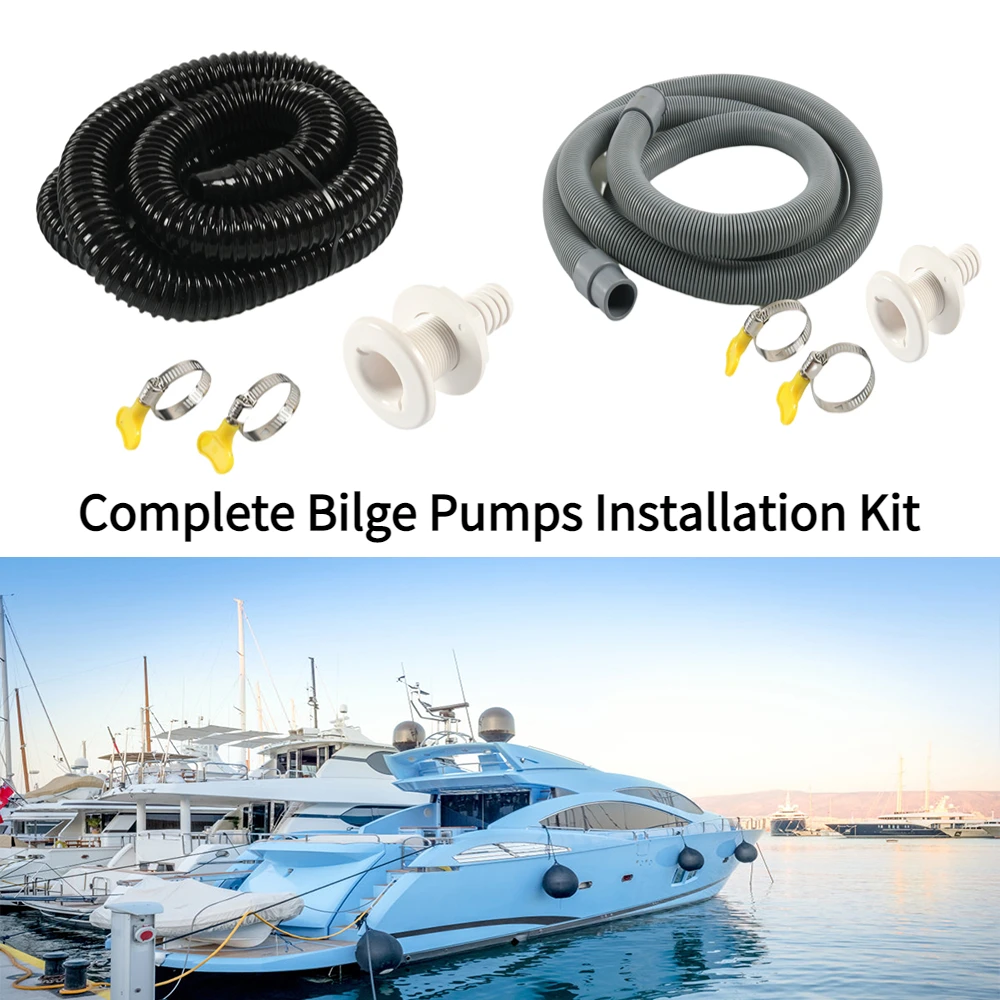 Bilge Pump Hose Installation Kit with 2 Clamps Thru-Hull Fitting for Boats Marine Bilge Pump Hose Installation Kit Accessories