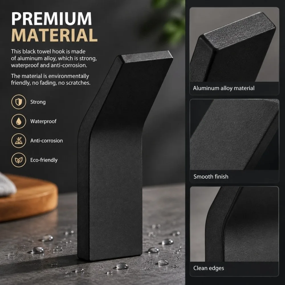 6 Pcs Durable Self-Adhesive Adhesive Towel Hooks Anti-Rust Aluminum Material Wall Mount Hooks Drill-Free Space Saving Door Hooks