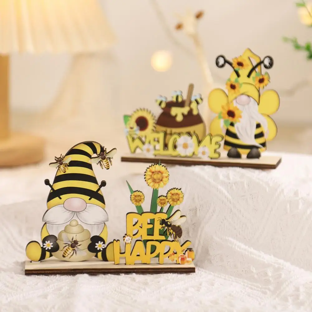 Cartoon Honeybee Sign Clear Pattern Fade-resistant Decorative Stable Base Bee Festival Faceless Doll Wooden Ornament Home Supply