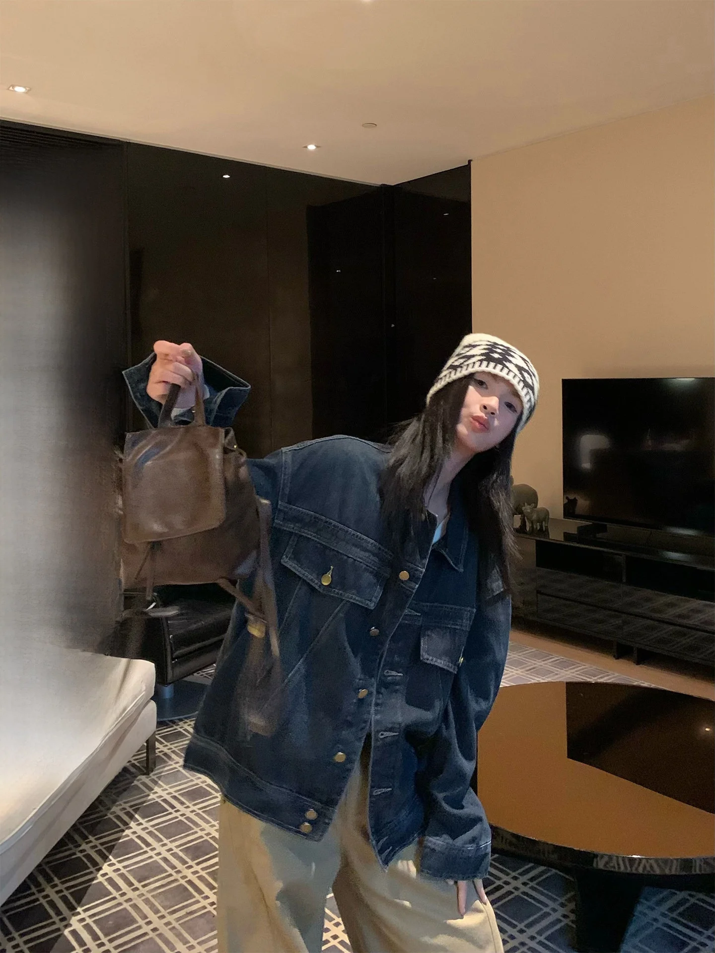 

Ретро-стиль: Свободная женская синяя джинсовая куртка в корейском стиле, осенняя новинка, премиум-класс, на пуговицах, короткое пальто