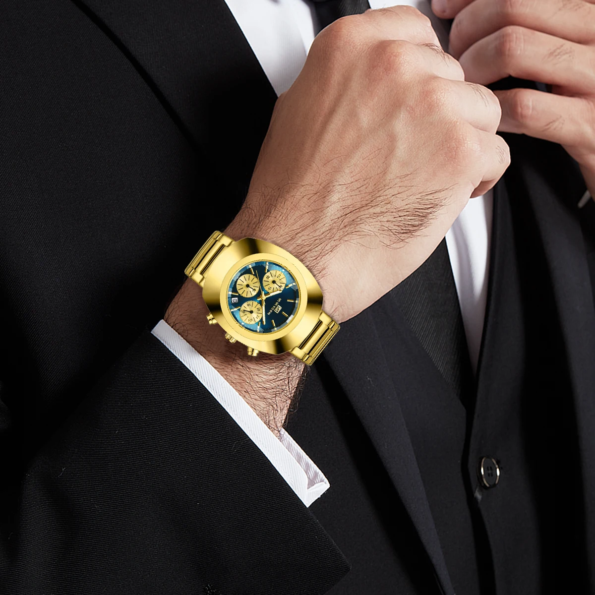 VA VA VOOM ブランド腕時計メンズスポーツレジャースタイルステンレススチールストラップファッショナブルなオーバルダイヤル多機能ランニングセカンドウォッチ