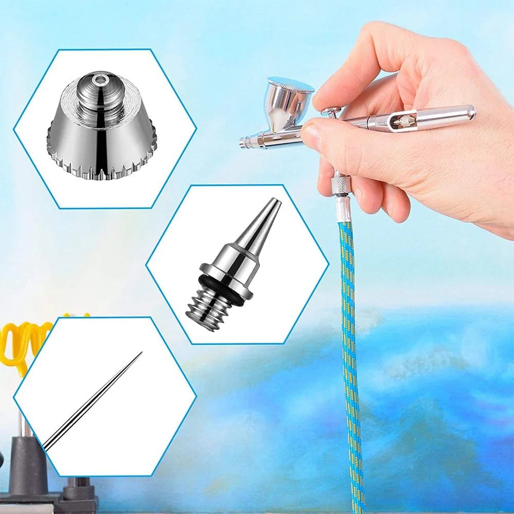 A21Q -10 Pieces Airbrush Nozzle Needle Nozzle Cap Kit With Wrench Airbrush Replacement Parts For Airbrush Sprayer Accessories