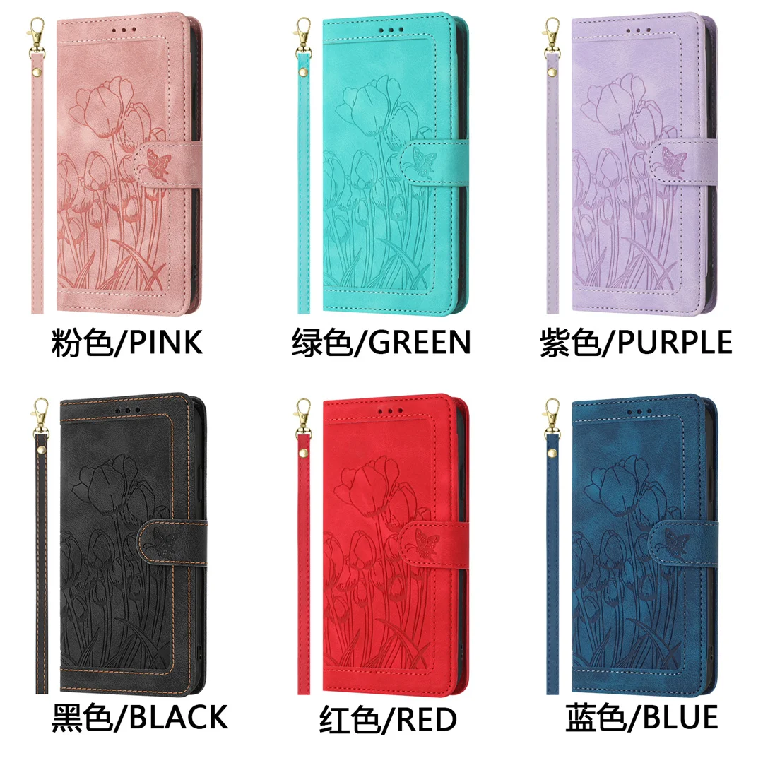 حافظة هاتف جلدية توليب لشارب أكوس SENSE9 SH-M29 حالات ل FCNT السهام WE2 F-52E F-53E F-52B غطاء بطاقة منقوش عتيق