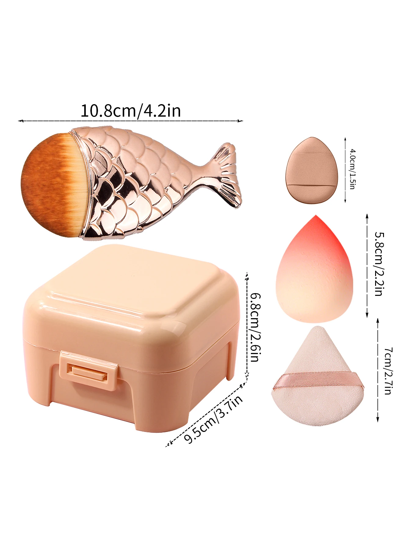 إسفنجة مكياج رقيقة محاصرة عالية الارتداد على شكل بيضة تجميل ناعمة على شكل مثلث مع أداة فرشاة كريم الأساس على شكل ذيل السمكة