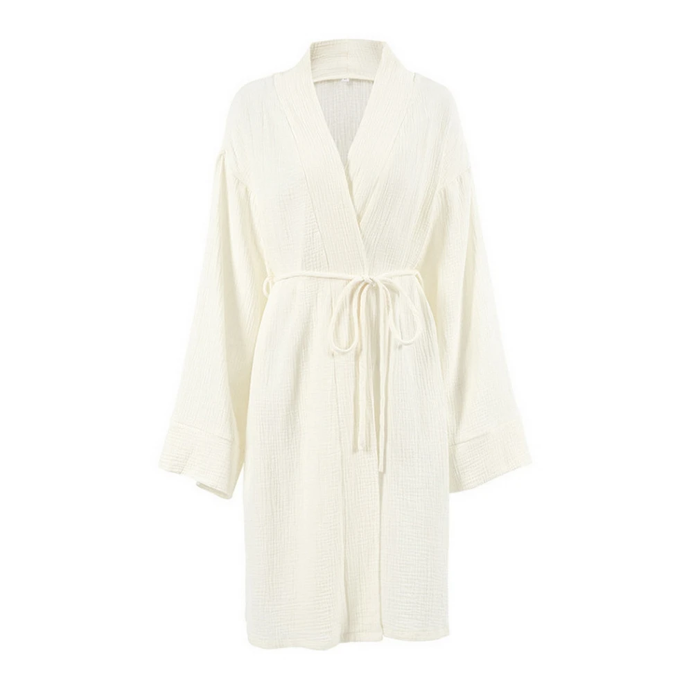 2025 Summer Autumn New Pure Cotton Nightwear Light And Comfortable Long Robe Women Kimono Style Loose Lace Up Cardigan Sleepwear