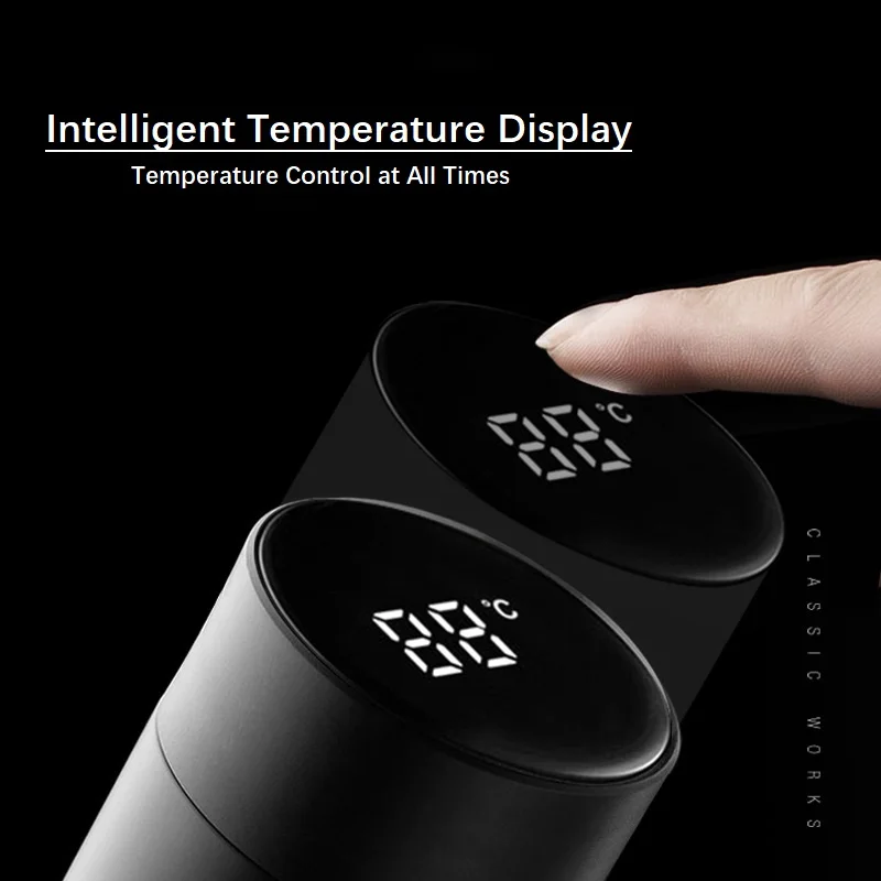 Design 500ml Double Wall Insulated Reusable Smart Stainless   with LED Temperature Display