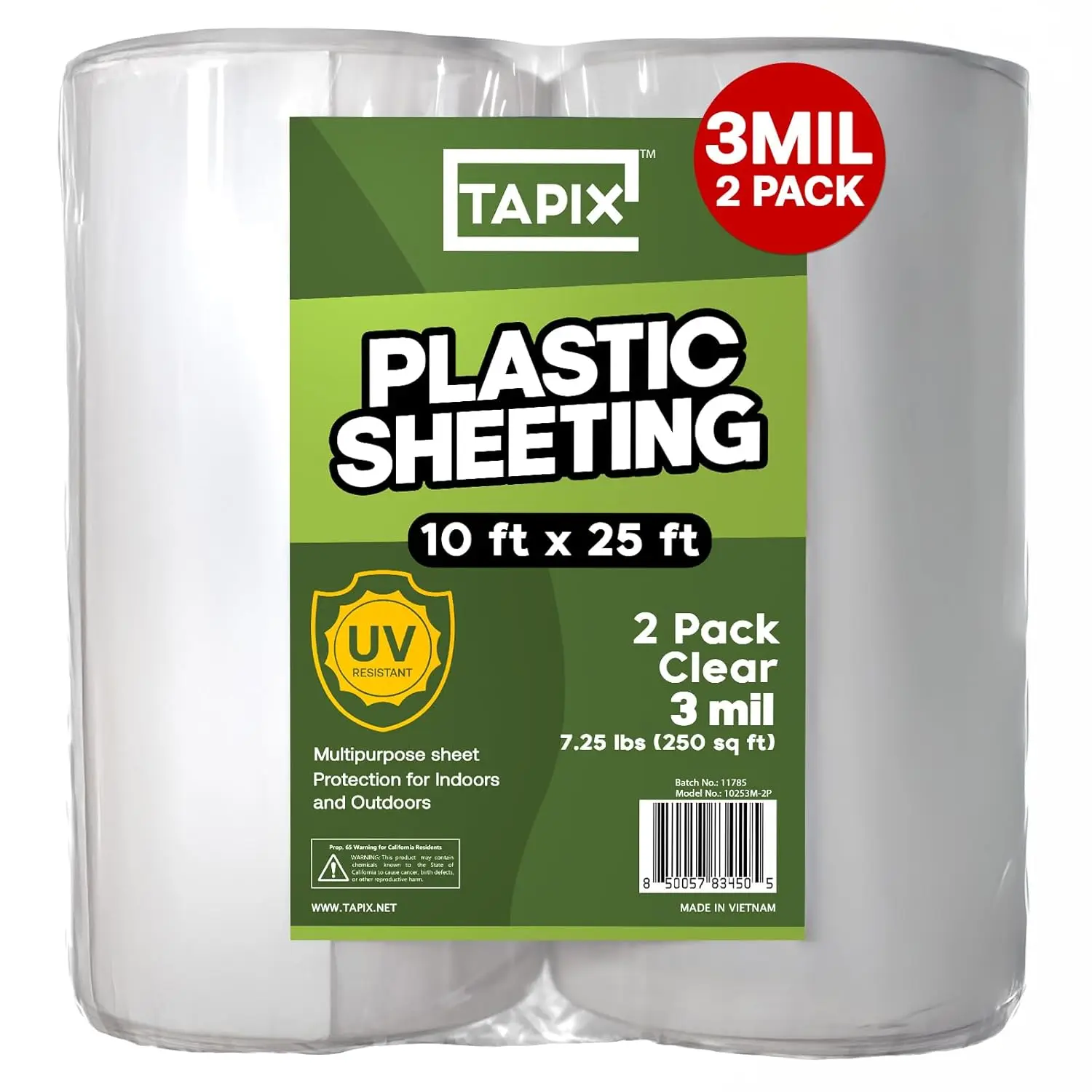 

Heavy Duty 3 Mil Polyethylene Film, 10' x 25' (2 Pack) with UV Protection for Greenhouse Use
