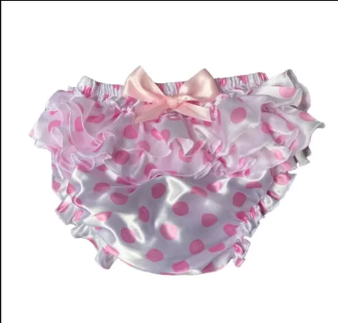 French sexxy Adult Customized Fetishist Costume Crossdress Sissy Dotted Satin Elastic Waist with Bow Triangle Shorts