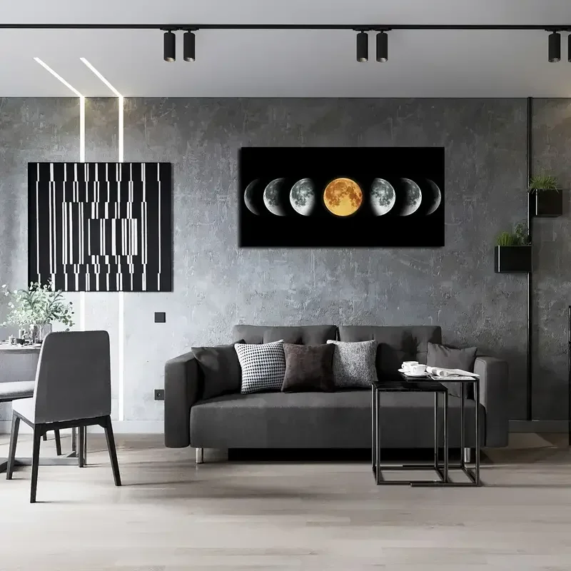 Multiple sizes 1pc frameless Large size Canvas Painting,1pc No Framed Landscape Canvas Poster, Moon Phase Natural Landscape Pain