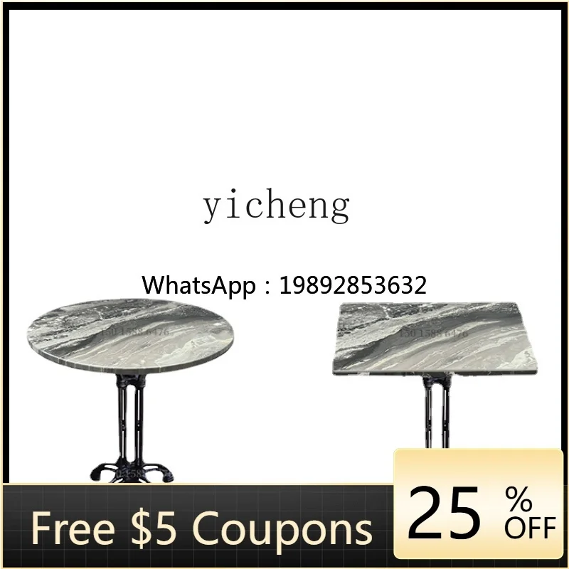 

ZZk Coffee Shop Table and Chair Solid Wood Stone Plate round Table Milk Tea Dessert Shop Square Marble Table