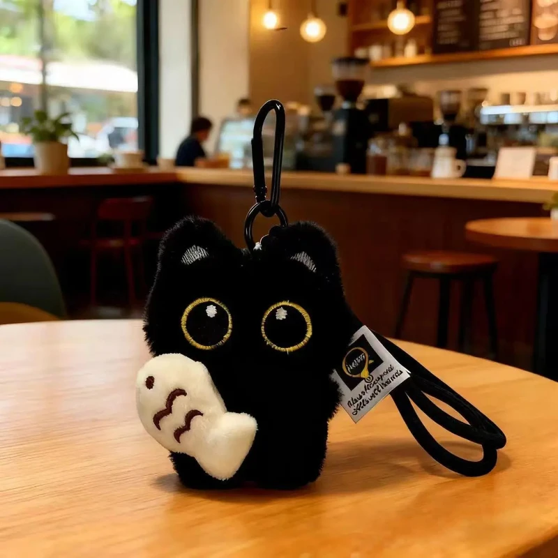 Heiß begehrter schwarzer Katzen-Plüsch-Schlüsselanhänger, niedlicher Tierpuppen-Anhänger, modischer Taschen- und Autoschlüsselring, Geschenk für Frauen und Paare