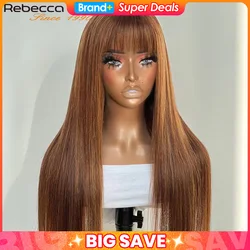 Rebecca 180D Straight Human Hair Wig With Bangs Fringe For Women Highlight Straight Bob Wigs Full Machine Made Put On And Go