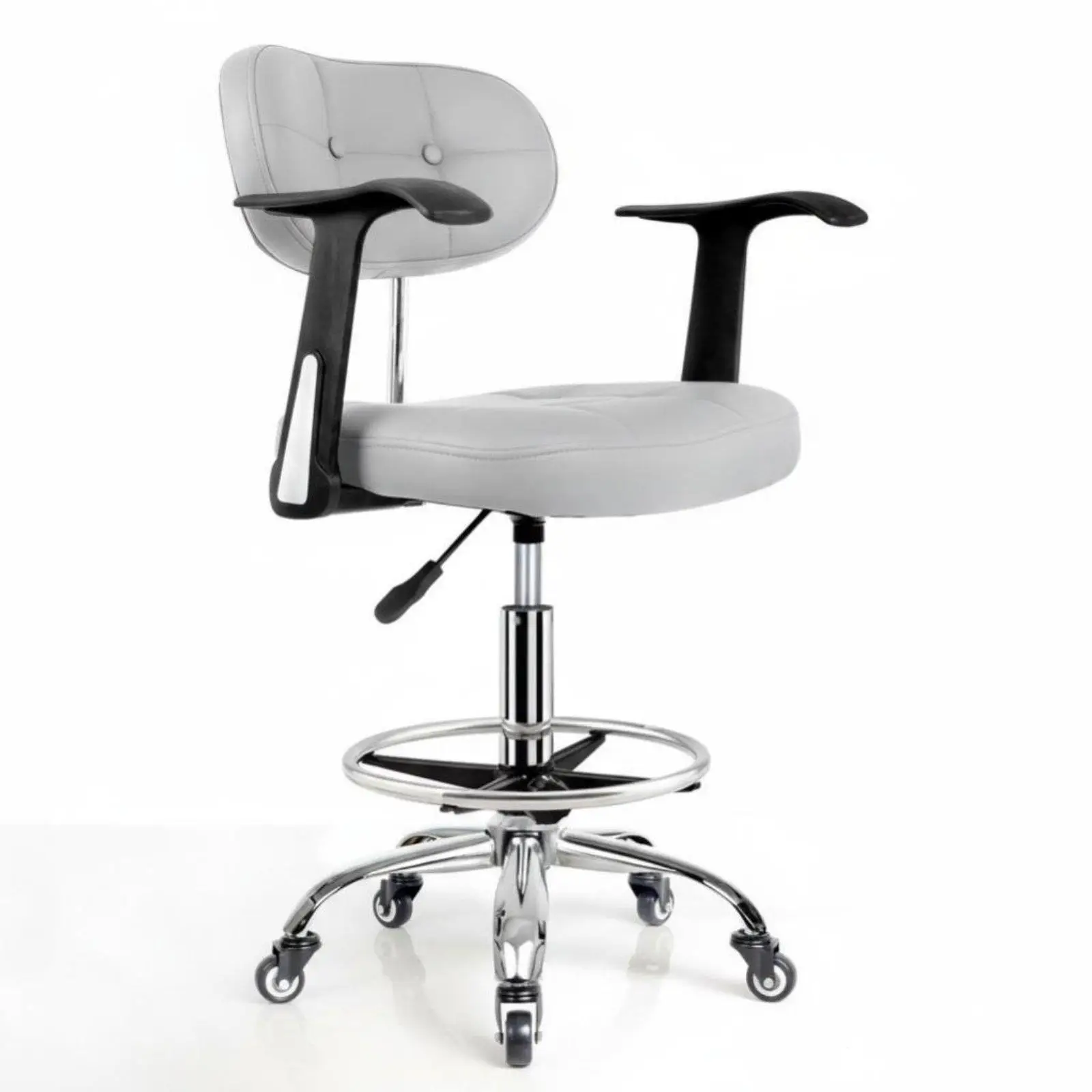 Adjustable Metal Bar Stool Chair Swivel Design with Back Support Comfortable PU Cushion Rolling Base for Kitchen Counter