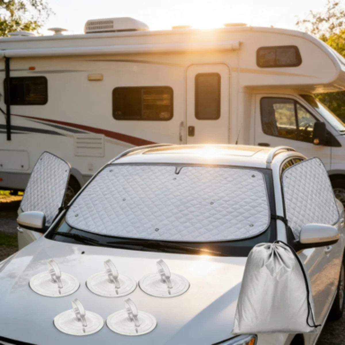 

Комплект из 3 предметов для VW T4 1990-2003: внутренние термозащитные шторки на окна, солнцезащитные козырьки для подъемных стекол