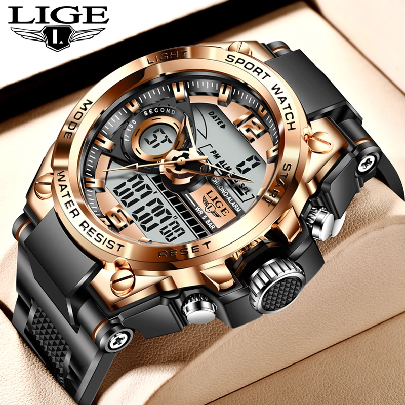 LIGE Digital Men Military Watch 50m orologio da polso impermeabile LED orologio al quarzo orologio sportivo maschile grandi orologi uomo Relogios