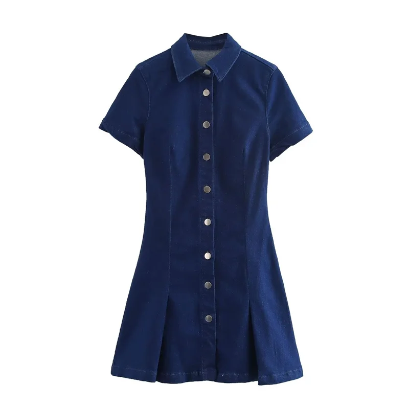 

Summer Fashion Women's Denim Mini Dress 2024 New Casual Slim Short-sleeved Buttons Short A-line Dress Elegant Streetwear Dresses