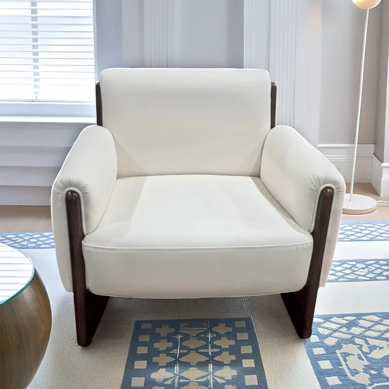 Japanese-style simple balcony fabric casual solid wood chair, wabi-sandy wind  balcony tea drinking single chair