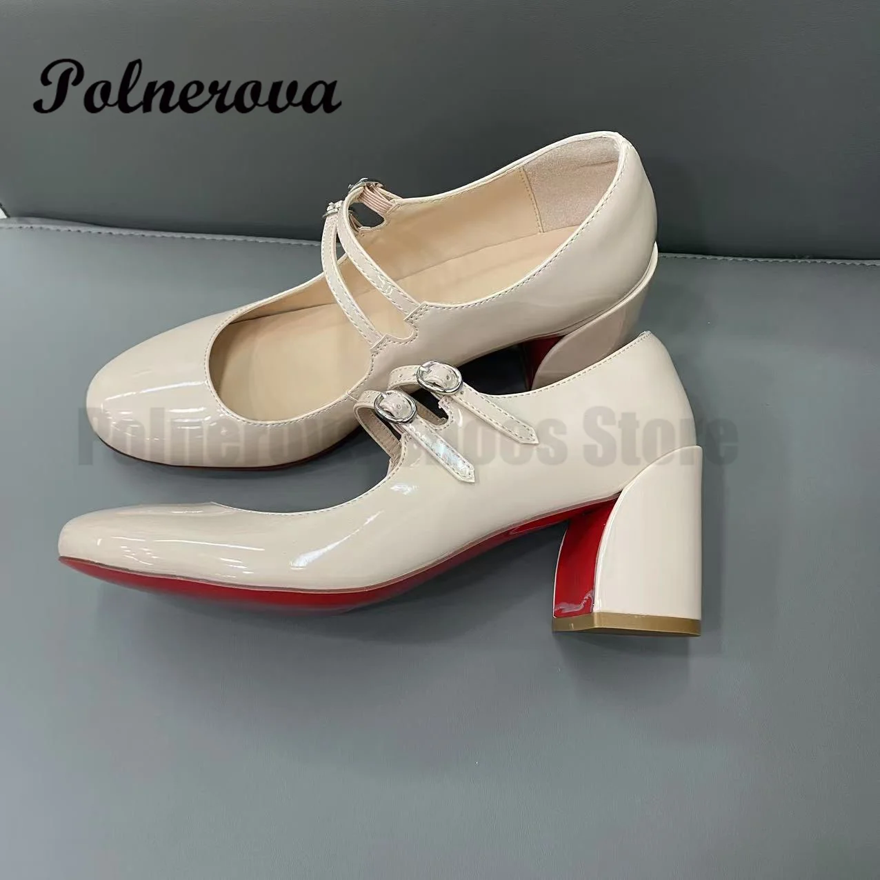 Double Buckles Mary Jane Shoes Round Toe Ankle Strap Women Shoes Summer Luxury Designer Sandals Sandalias De Mujer Verano