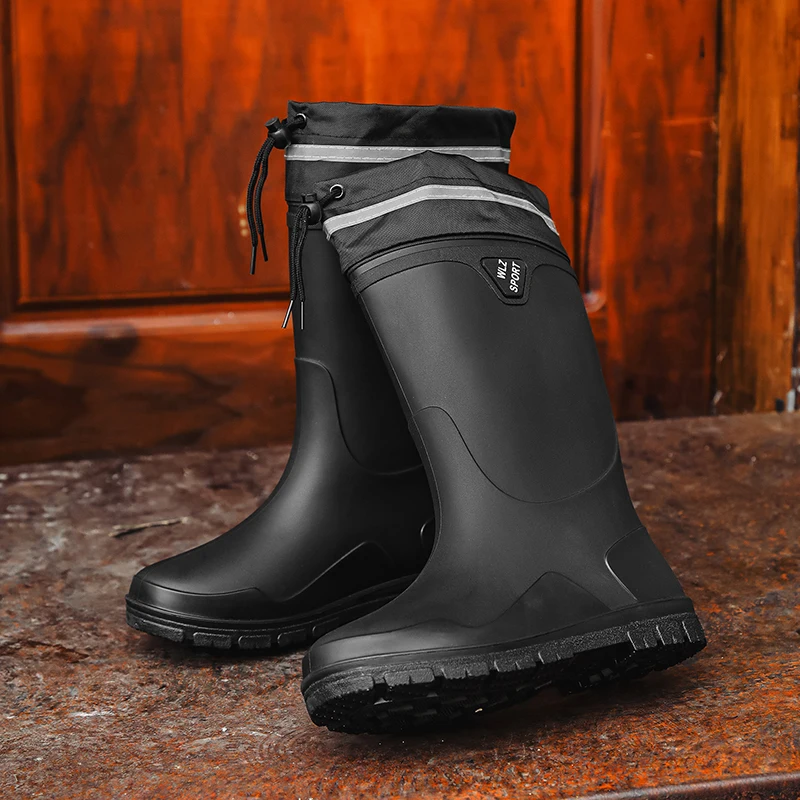 Bottes de pluie en caoutchouc imperméables à enfiler pour hommes, bottes de boue de travail, bottes de jardin coordonnantes durables pour peaux