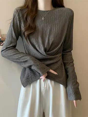 슬림핏 티셔츠 슬림핏 슬림핏 봄 긴팔 여성용 비정형 티셔츠 탑 티셔츠 슬림핏 슬림핏 봄 긴팔 여성 비정형 티셔츠 탑 티셔츠