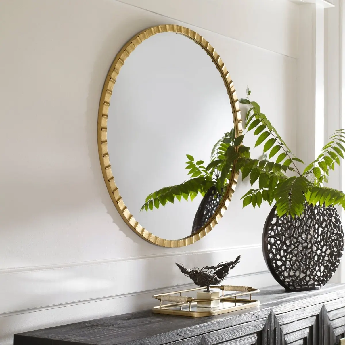 Round Wall Mirror Gold Dimensional Textured Frame Modern Circular Mirror For Bathroom Living Room Home Decor Wall Mounted Mirror
