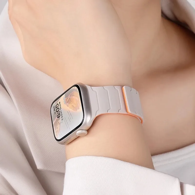 Zweifarbiges Armband für Apple Watch Ultra 3 49 mm 45 44 38 40 mm Magnetisches Sportarmband für iwatch 11 10 9 8 7 6 5 4 se3 Silikonarmband