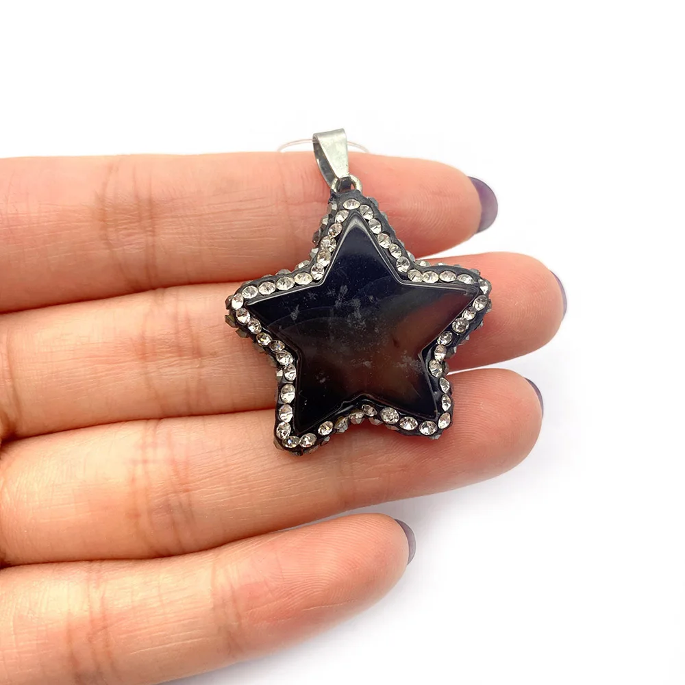 

Classic Polished Pentagram Pendant of Natural Stone, Colorful Crystal and Agate with Edging Single Hole DIY Accessory Necklaces