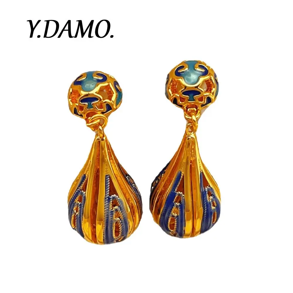 Damo 2025 Retro French Enamel Drop Earrings Gold-Plated Women Jewelry Waterproof Design And Luxury Earrings Party Quality Gift