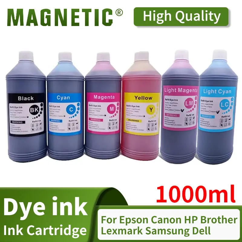 Kit de recambio de tinta para impresora de inyección de tinta Epson, Canon, HP, Brother, Lexmark, Samsung, Dell, 1000ML, 1KG, color negro, C, M Y