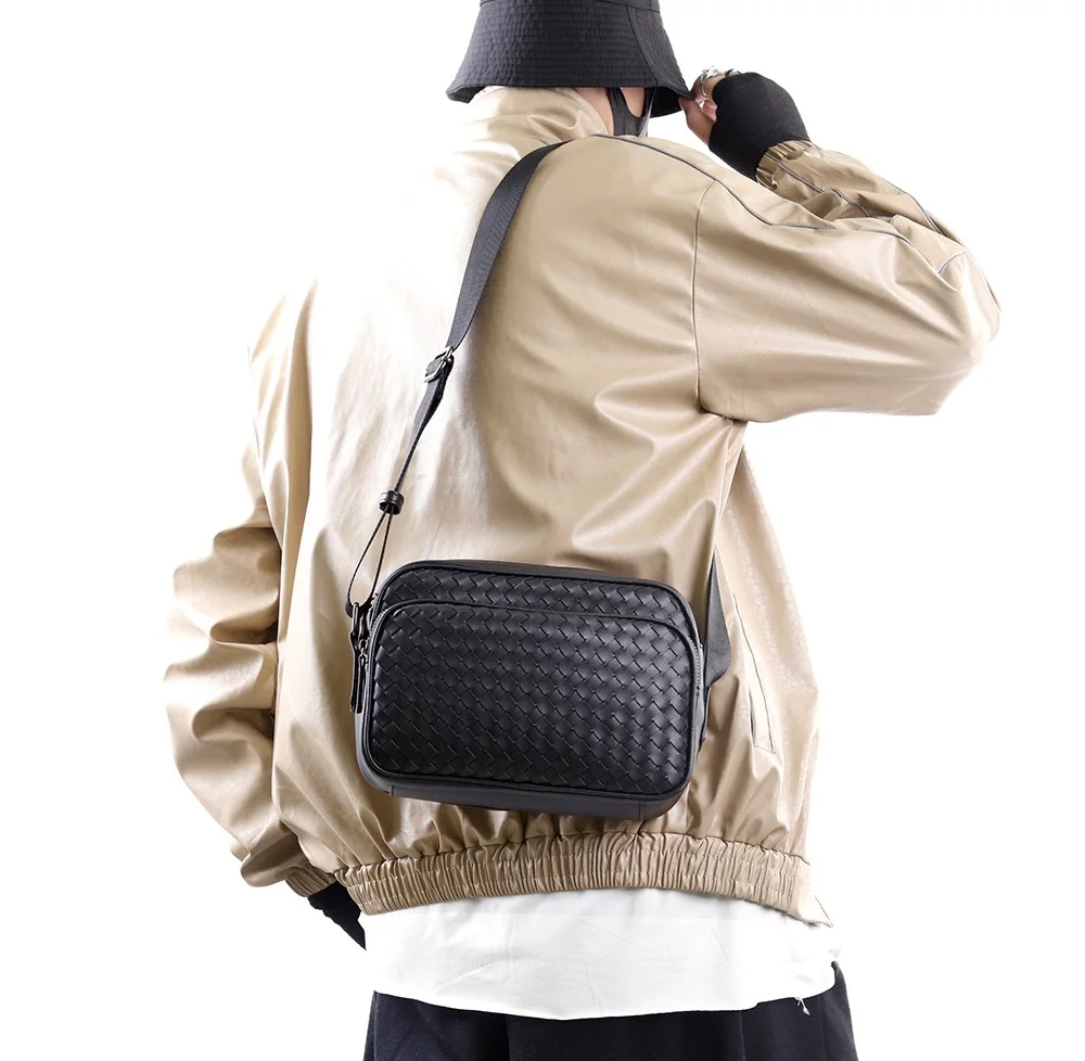 Woven Men Shoulder Bags Fashion Men Crossbody Bags Leather Man Messenger Bags Male Side Bags