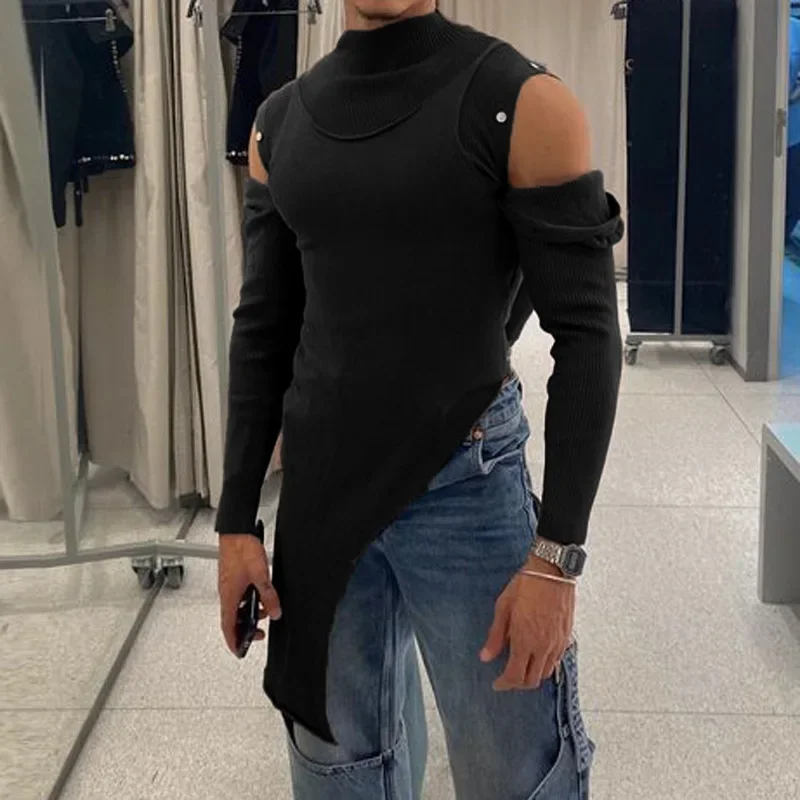 Autumn New Slim Novelty Half-high Neck Bottoming Shirt Europe United States Men's Elastic Design