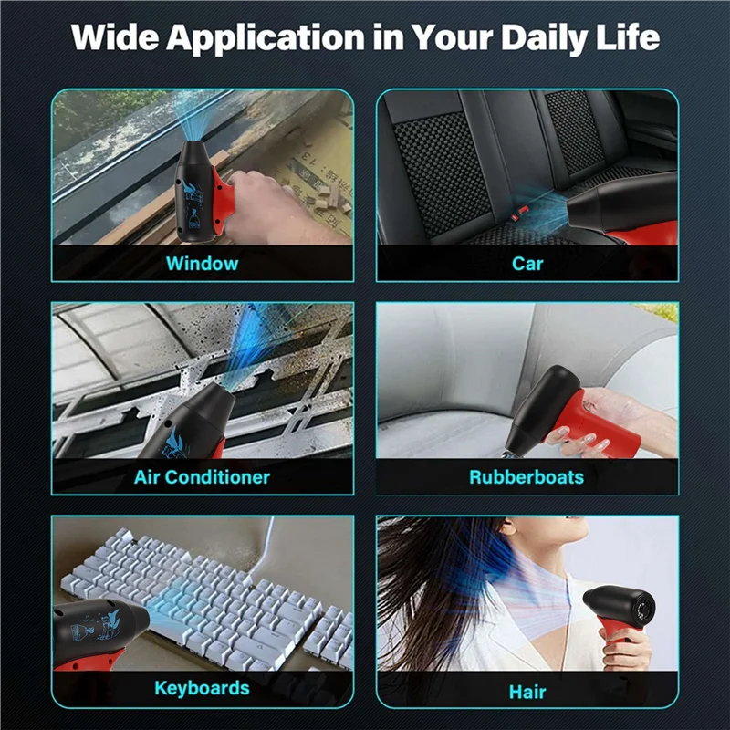 مروحة توربو عنيفة تعمل بالبطارية، منفاخ هواء صغير محمول للسيارة، تنظيف لوحة المفاتيح، سرير هوائي، شعر