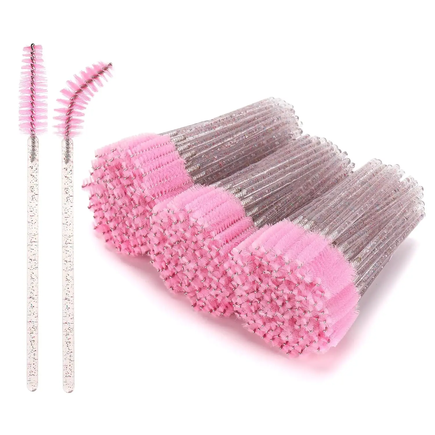 

300Pcs Disposable Eyelash Brushes, Bendable Mascara Wands for Lash Extensions & Eyebrow Makeup - Colorful Glitter Handles