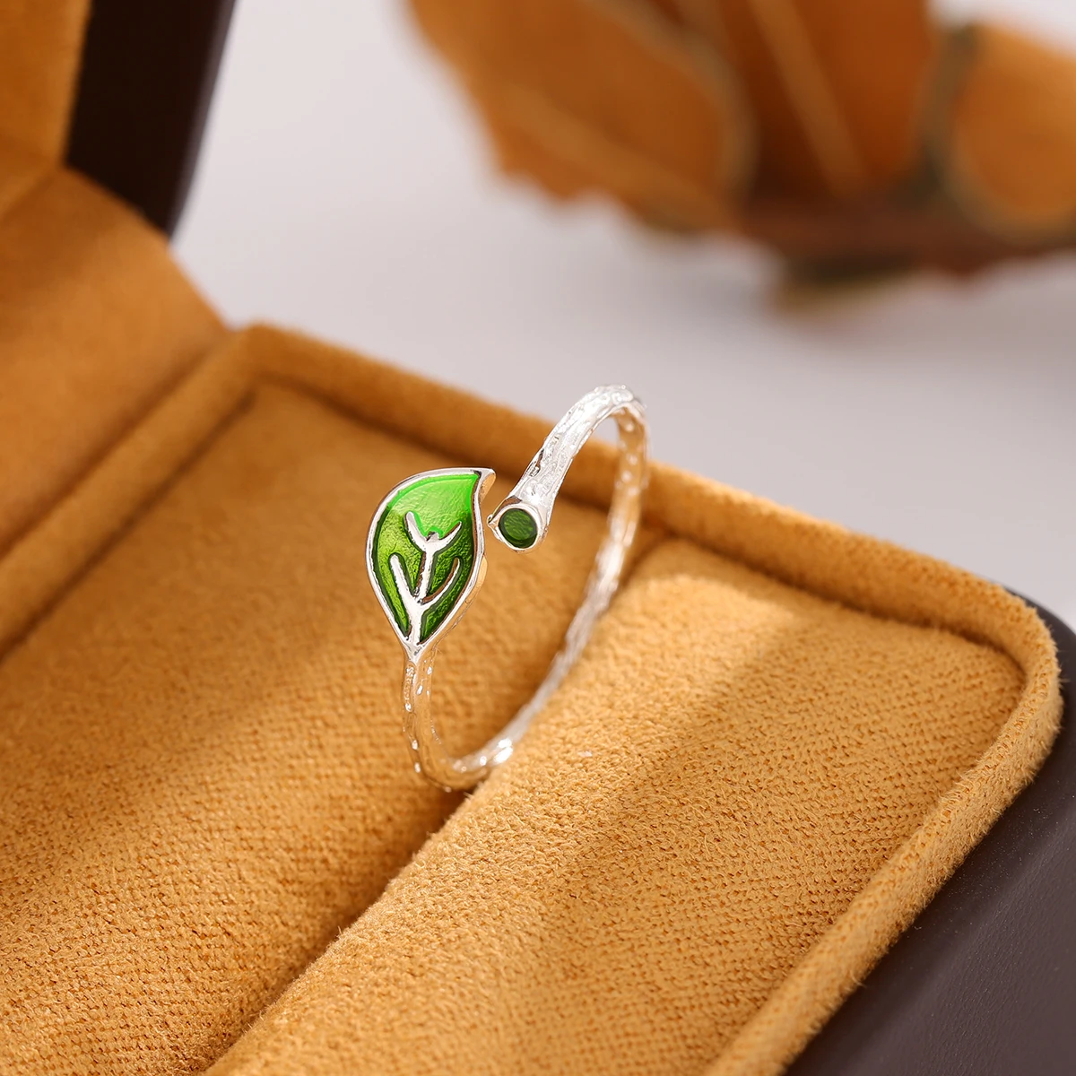 حلقات بسيطة لفتح الأوراق الخضراء للنساء ، مزاجه الأدبي غير حساس ، أزياء رائعة ، الفضة الإسترلينية ، جديد ، R139