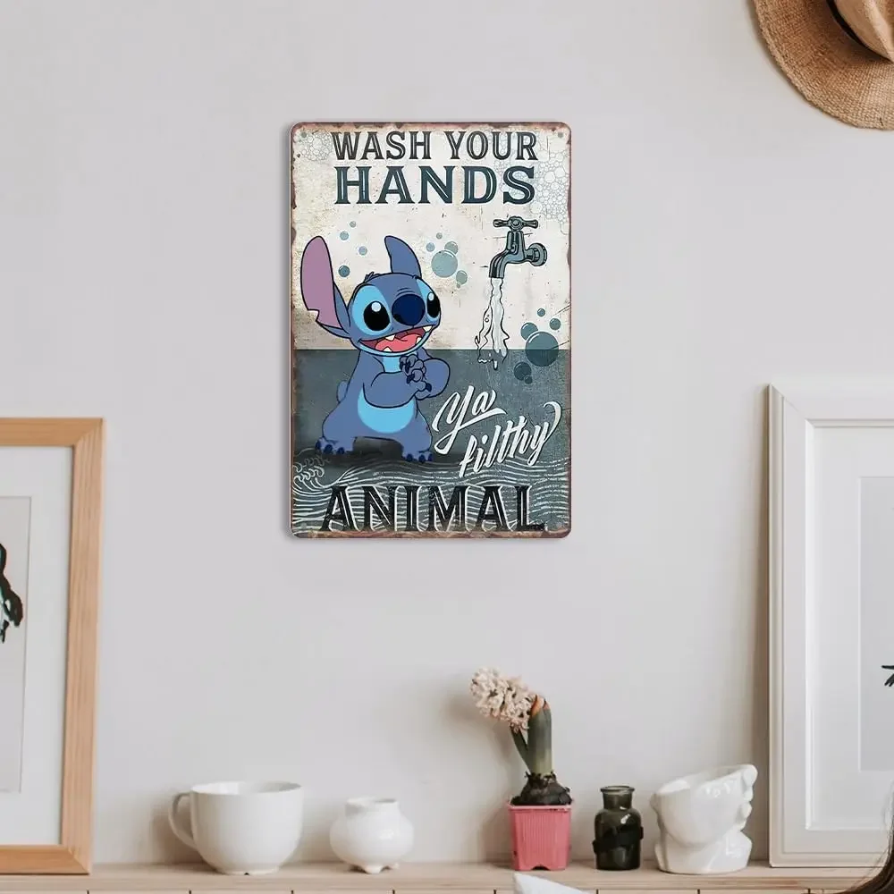 Funny Stitch Bathroom Decor Wash Your Hands Sign Kitchen Wall Art Bathroom Accessories Set Toilet Tin Sign Kids Farmhouse Bathro