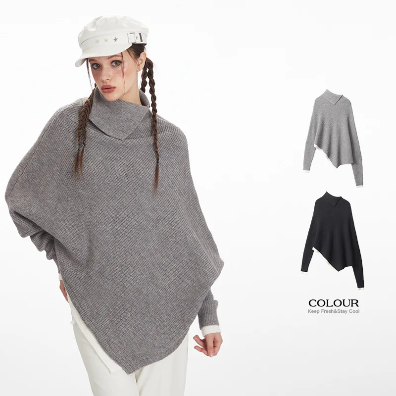 

HeyHenry Design Sensation Loose Batwing Sleeve Half High Collar Knitted Sweater Autumn Winter Women's Fashion Top