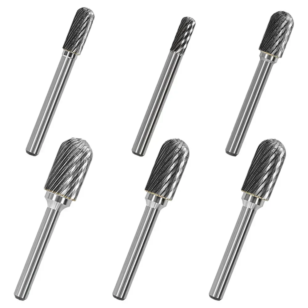 6mm Shank Cemented Carbide Rotary Files Router Burr Cylindrical Bits End Milling Cutter For Woodworking Drilling Metal Carving